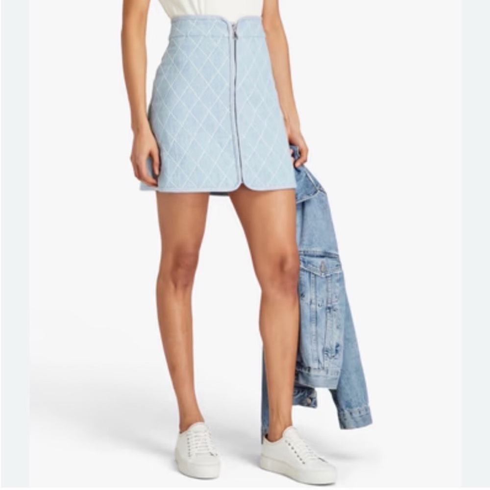 Sandro Quilted Denim Mini Skirt, Front Zip, light blue, A-line, 34 (XS), EUC - Picture 1 of 14